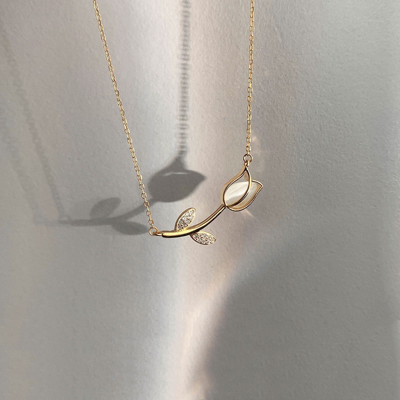 Birth Flower Necklace - 여성용 스테인리스 스틸 장미 튤립 크리스탈
